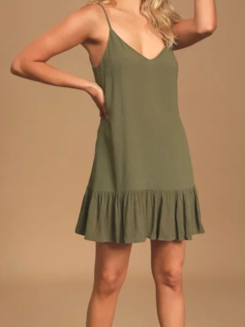 Lulu's Garden Bloom Olive Green Ruffled Shift Dress